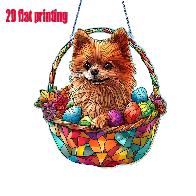 Pomeranian-Deko zum aufhängen aus Holz " Happy Easter "