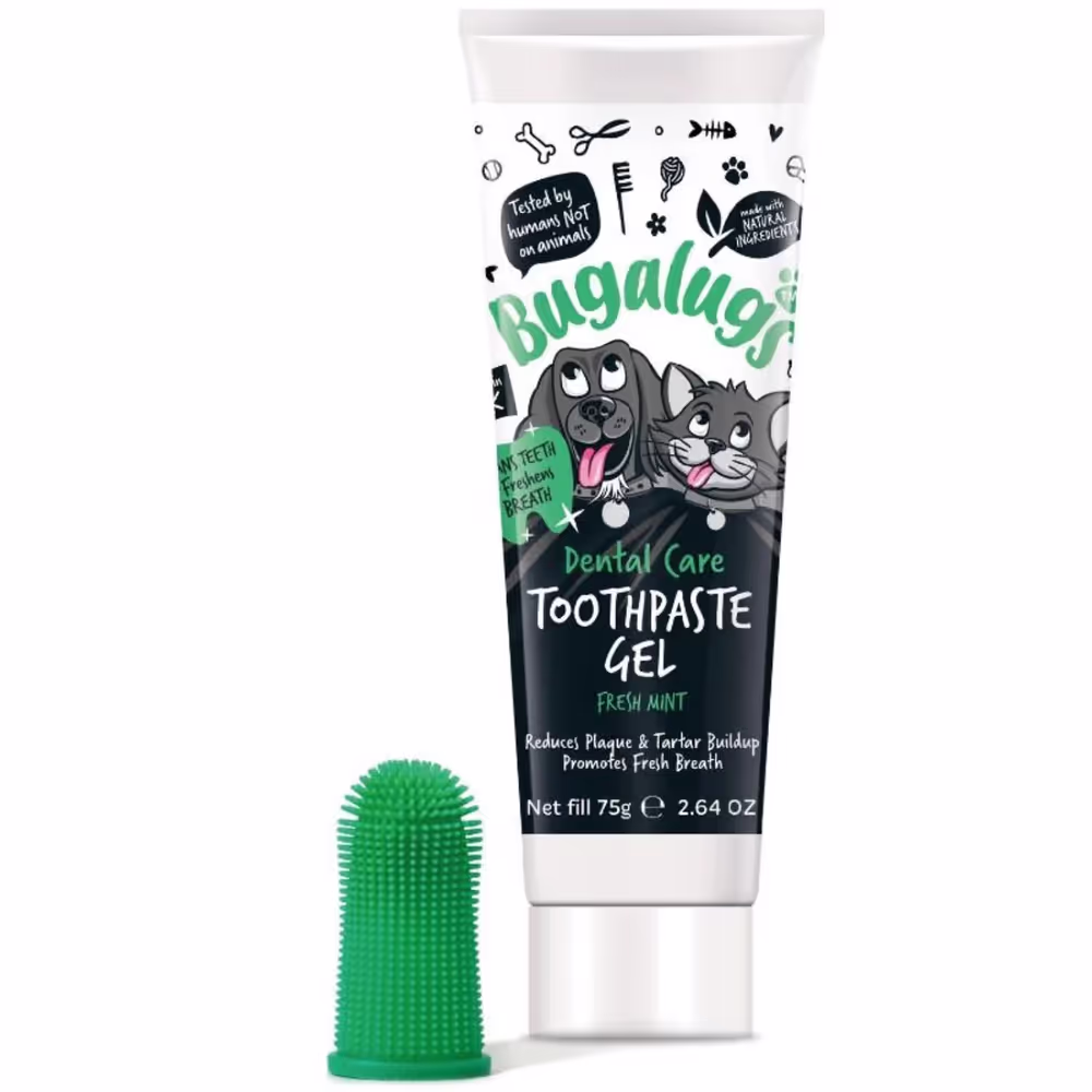 Bugalugs Dental Care Kit 75g / Zahnpasta mit Silikon-Fingerbürste, für Hunde und Katzen Minze