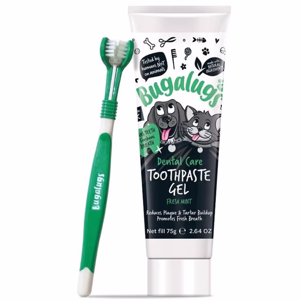 Bugalugs Dental Care Kit 75g / Zahnpasta mit Bürste, für Hunde und Katzen Minze