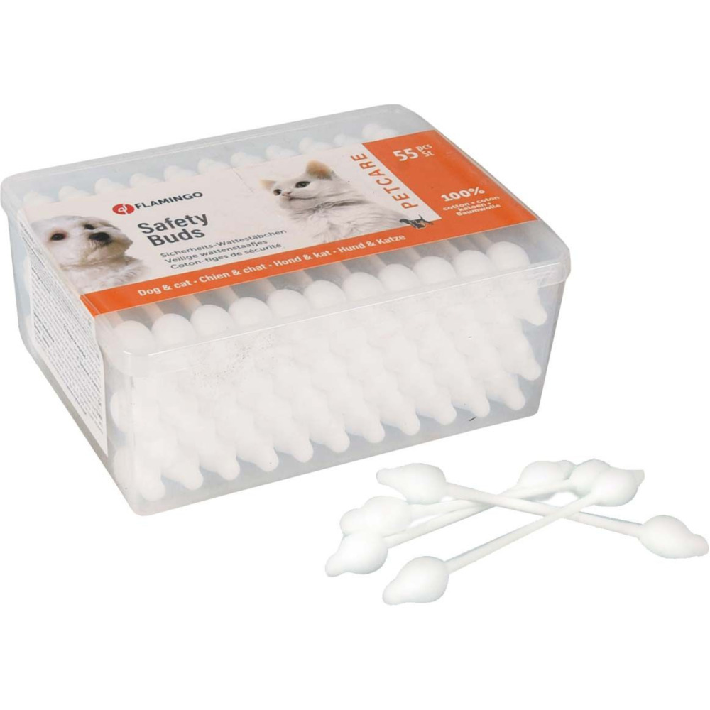 Flamingo Petcare Safety Knospen 55 Stk. - Ohrreinigungsstäbchen für kleine Hunde und Katzen