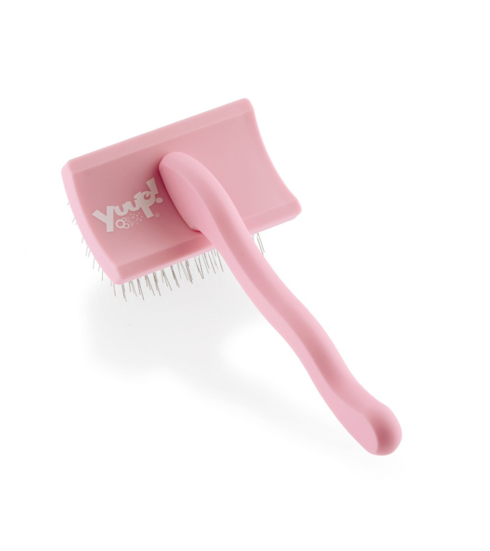 Yuup!® "PINK BRUSH" Zupfbürste mit langen Zinken // Entfilzungsbürste für dichtes Fell