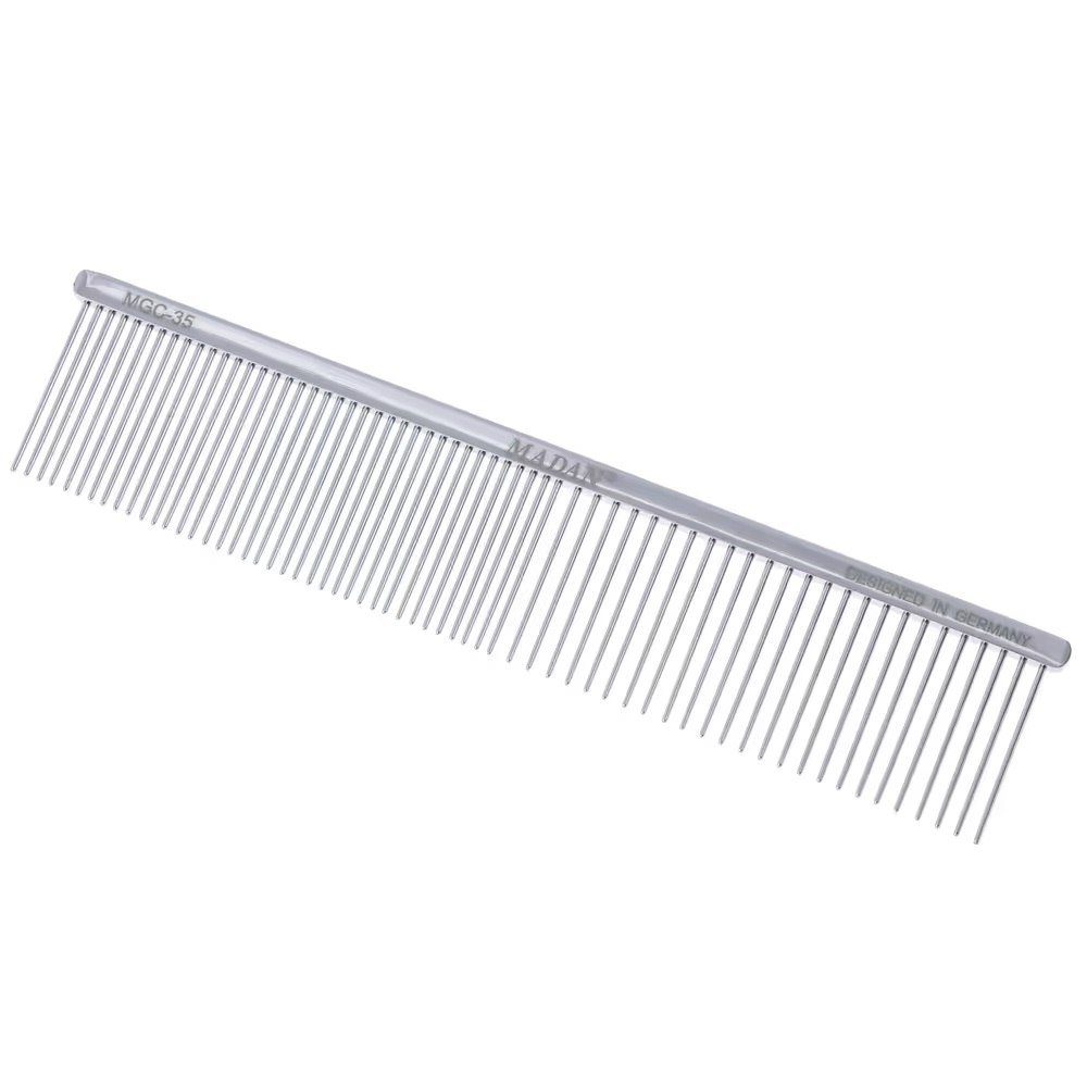 Madan Profi-Stahlkamm 19 cm – professioneller Metallkamm mit gemischtem Zahnabstand 50/50